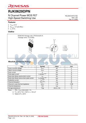 RJK0629DPN datasheet - N Channel Power MOS FET High-Speed Switching Use