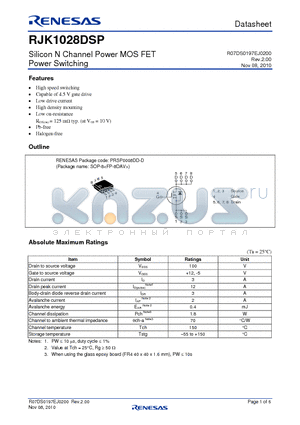 RJK1028DSP datasheet - Silicon N Channel Power MOS FET Power Switching