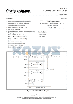 ZL40518 datasheet - 3 Channel Laser Diode Driver