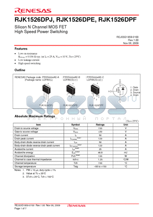 RJK1526DPF datasheet - Silicon N Channel MOS FET High Speed Power Switching