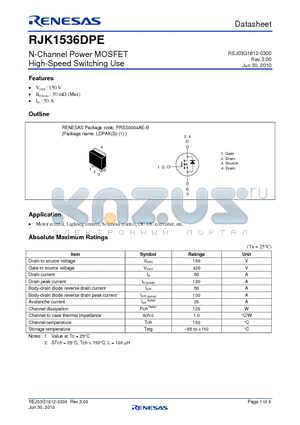 RJK1536DPE datasheet - N-Channel Power MOSFET High-Speed Switching Use