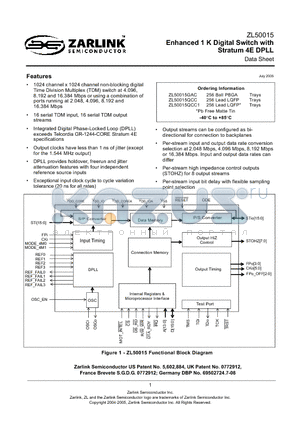 ZL50015GAC datasheet - Enhanced 1 K Digital Switch with Stratum 4E DPLL