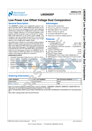 LM2903EP datasheet - Low Power Low Offset Voltage Dual Comparators