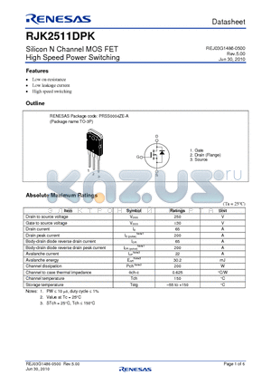 RJK2511DPK datasheet - Silicon N Channel MOS FET High Speed Power Switching