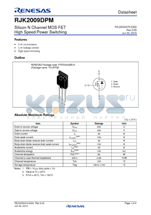 RJK2009DPM-E datasheet - Silicon N Channel MOS FET High Speed Power Switching