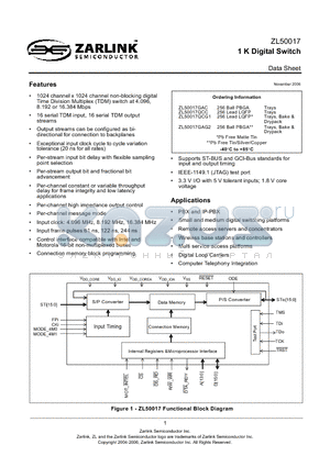 ZL50017QCC datasheet - 1 K Digital Switch