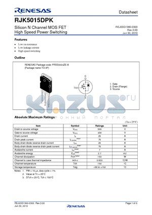 RJK5015DPK-00-T0 datasheet - Silicon N Channel MOS FET High Speed Power Switching