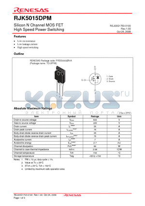 RJK5015DPM-00-T1 datasheet - Silicon N Channel MOS FET High Speed Power Switching