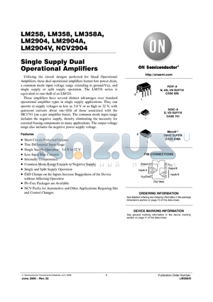 LM2904VD datasheet - Single Supply Dual Operational Amplifiers