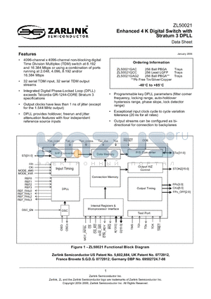 ZL50021 datasheet - Enhanced 4 K Digital Switch with Stratum 3 DPLL