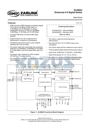 ZL50023 datasheet - Enhanced 4 K Digital Switch