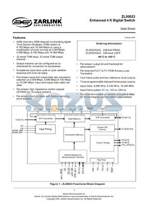 ZL50023QCC datasheet - Enhanced 4 K Digital Switch