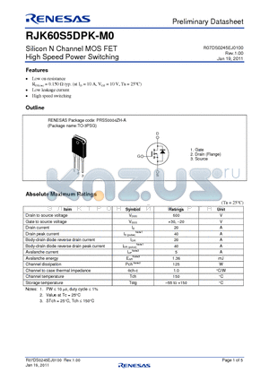 RJK60S5DPK-M0 datasheet - Silicon N Channel MOS FET High Speed Power Switching