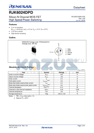 RJK6024DPD datasheet - Silicon N Channel MOS FET High Speed Power Switching