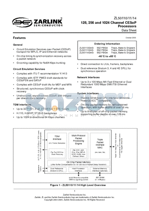 ZL50110GAG datasheet - 128, 256 and 1024 Channel CESoP Processors