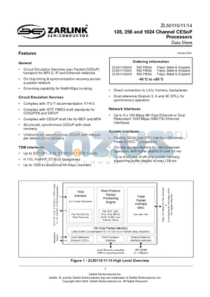 ZL50111GAG datasheet - 128, 256 and 1024 Channel CESoP Processors