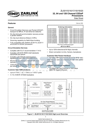 ZL50118GAG2 datasheet - 32, 64 and 128 Channel CESoP Processors