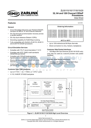 ZL50120GAG datasheet - 32, 64 and 128 Channel CESoP Processors