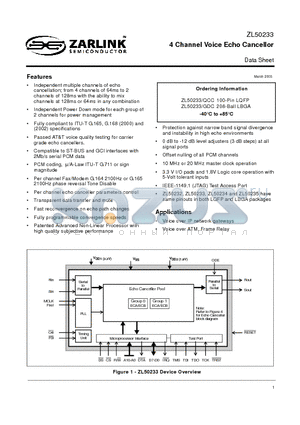 ZL50233 datasheet - 4 Channel Voice Echo Cancellor