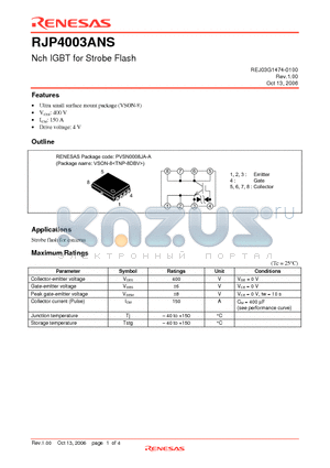 RJP4003ANS-00-Q1 datasheet - Nch IGBT for Strobe Flash