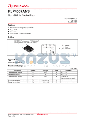 RJP4007ANS datasheet - Nch IGBT for Strobe Flash