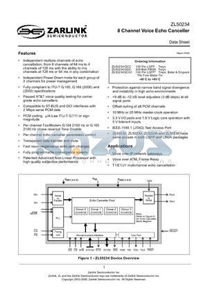 ZL50234 datasheet - 8 Channel Voice Echo Canceller