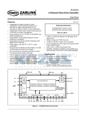 ZL50234QCC datasheet - 8 Channel Voice Echo Canceller