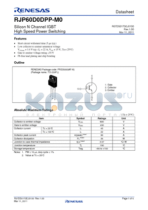 RJP60D0DPP-M0-T2 datasheet - Silicon N Channel IGBT High Speed Power Switching