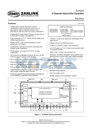 ZL50233_06 datasheet - 4 Channel Voice Echo Cancellor