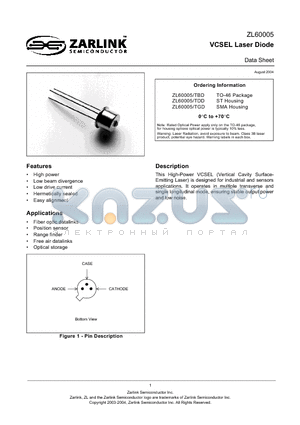 ZL60005TGD datasheet - VCSEL Laser Diode