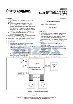 ZL50410GDC208 datasheet - Managed 8-Port 10/100M  1-Port 10/100/1000M Ethernet Switch