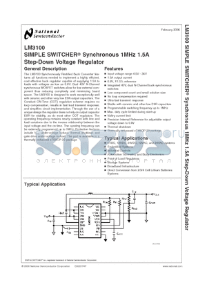 LM3100 datasheet - SIMPLE SWITCHER^ Synchronous 1MHz 1.5A Step-Down Voltage Regulator