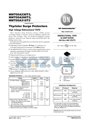 MMT05A230T3 datasheet - Thyristor Surge Protectors High Voltage Bidirectional TSPD