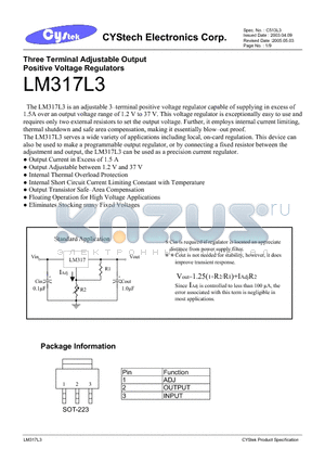 LM317L3 datasheet - Three Terminal Adjustable Output Positive Voltage Regulators