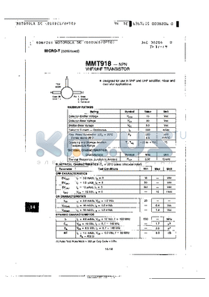 MMT918 datasheet - NPN VHF/UHF TRANSISTOR