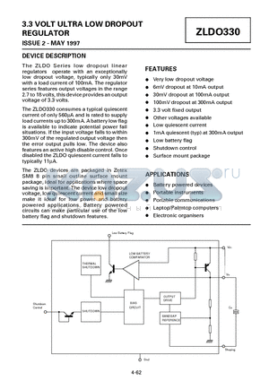 ZLDO330 datasheet - 3.3 VOLT ULTRA LOW DROPOUT REGULATOR