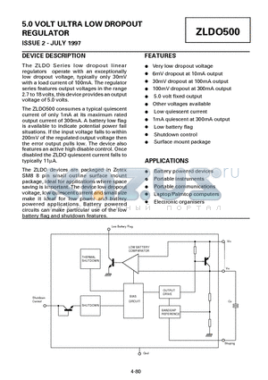 ZLDO500T8 datasheet - 5.0 VOLT ULTRA LOW DROPOUT REGULATOR