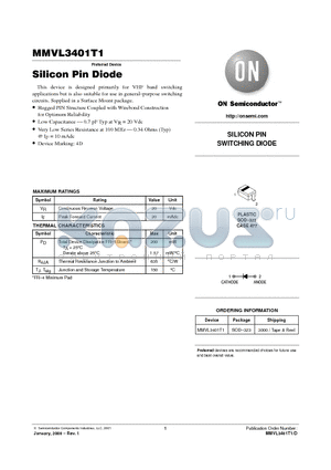 MMVL3401T1 datasheet - Silicon Pin Diode