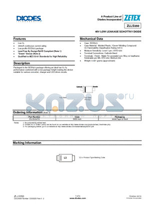 ZLLS350TA datasheet - 40V LOW LEAKAGE SCHOTTKY DIODE