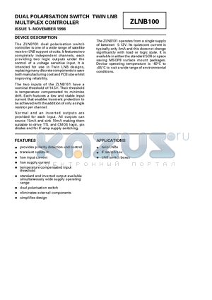 ZLNB100 datasheet - DUAL POLARISATION SWITCH TWIN LNB