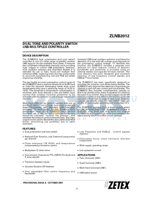 ZLNB2012Q16 datasheet - DUAL TONE AND POLARITY SWITCH LNB MULTIPLEX CONTROLLER