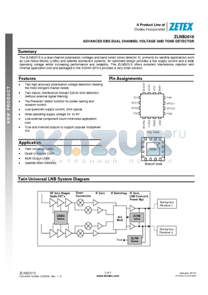 ZLNB2015 datasheet - ADVANCED DBS DUAL CHANNEL VOLTAGE AND TONE DETECTOR