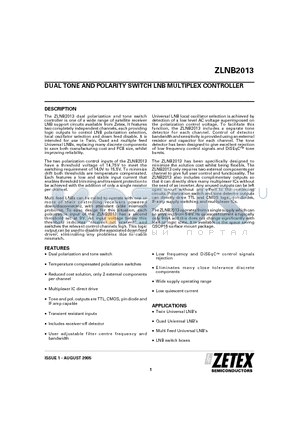 ZLNB2013Q16 datasheet - DUAL TONE AND POLARITY SWITCH LNB MULTIPLEX CONTROLLER