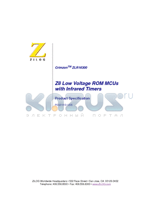 ZLR16300 datasheet - Z8 Low Voltage ROM MCUs with Infrared Timers