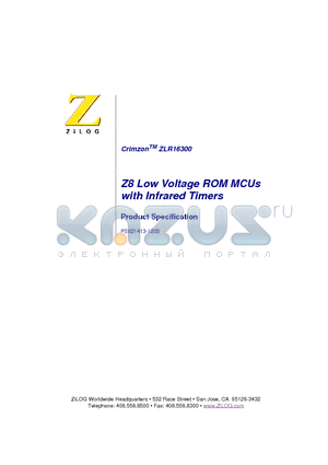 ZLR16300S2002G datasheet - Z8 Low Voltage ROM MCUs with Infrared Timers