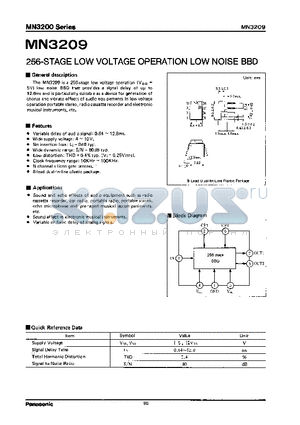 MN3209 datasheet - 256 STAGE LOW VOLTAGE OPERATION LOW NOISE BBD