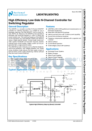 LM3478MMX datasheet - High Efficiency Low-Side N-Channel Controller for Switching Regulator