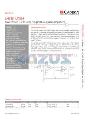 LM358 datasheet - Low Power, 3V to 36V, Single/Dual/Quad Amplifiers