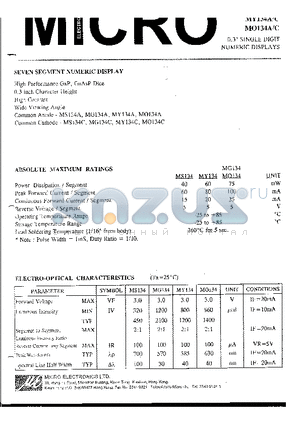 MO134A datasheet - 0.3 SINGLE DIGIT NUMERIC DISPLAYS