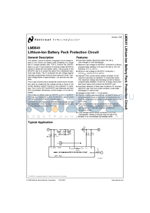 LM3641 datasheet - Lithium-Ion Battery Pack Protection Circuit